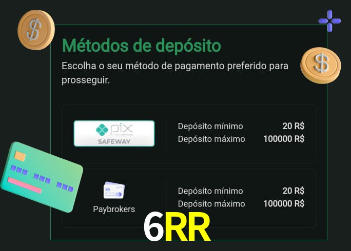 O cassino 6RR oferece uma grande variedade de métodos de pagamento